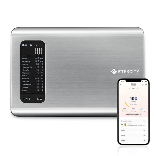 Smart Food Kitchen Scale with Nutritional Calculator, Free App with 19 Nutrients Tracking, Calorie, Marco, Digital Grams and Ounces for Weight Loss, Premium Stainless Steel, 11Lb