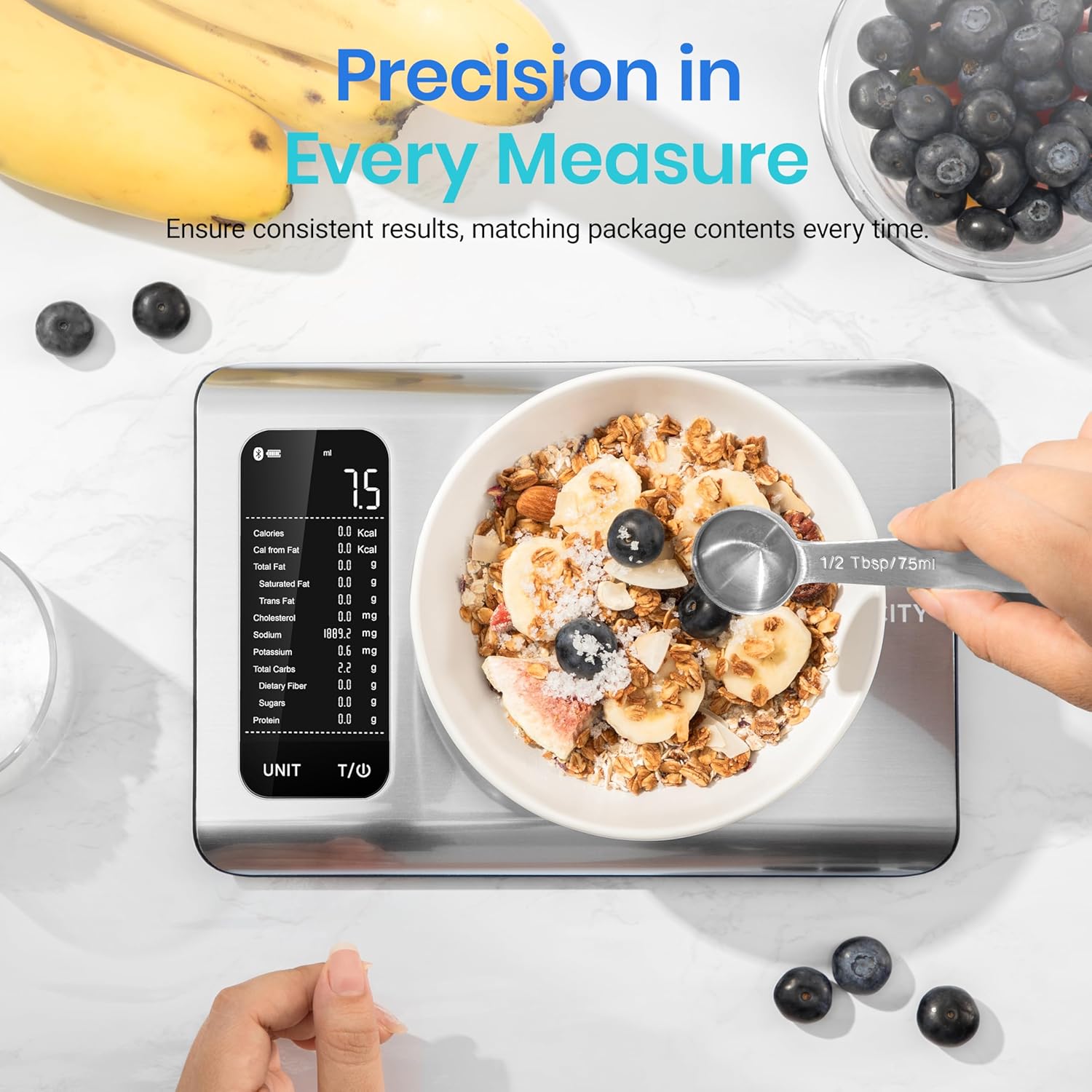 Smart Food Kitchen Scale with Nutritional Calculator, Free App with 19 Nutrients Tracking, Calorie, Marco, Digital Grams and Ounces for Weight Loss, Premium Stainless Steel, 11Lb